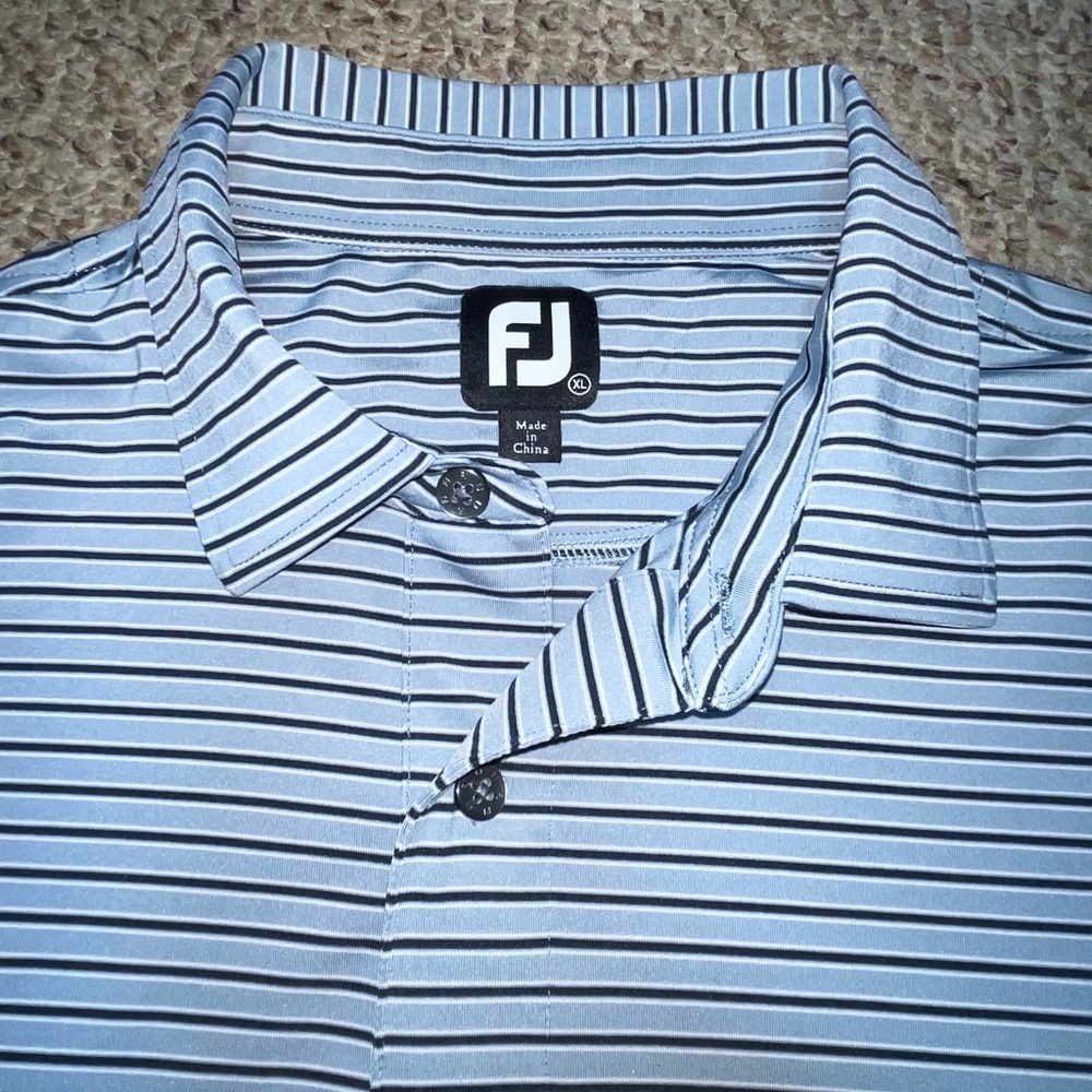 FootJoy Mens Polo Golf Shirt Size XL Pinstripe Powder Blue And Navy Blue